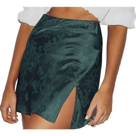 LYANER Women's Elegant Jacquard Side Split Slit Zipper Mini Skirt Sz M - Picture 1 of 3
